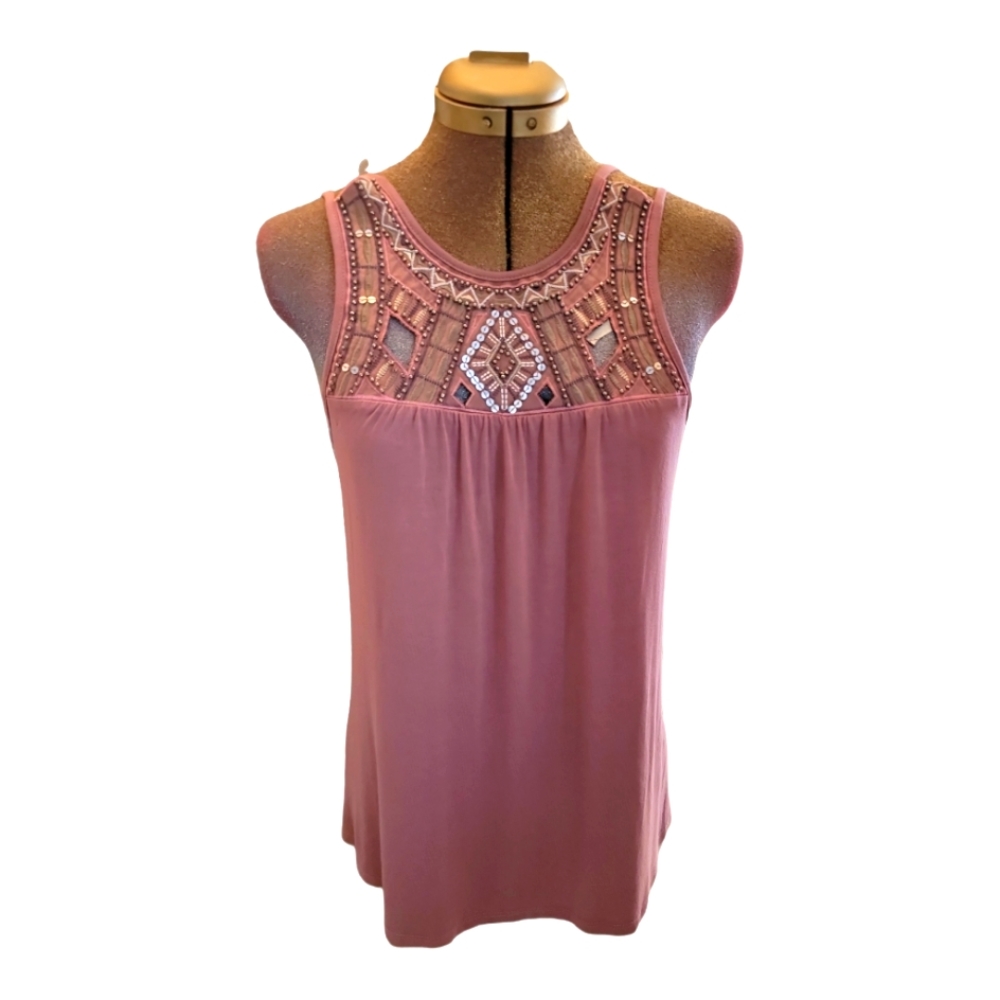 Pen Paper Embellished Mauve Tank Top